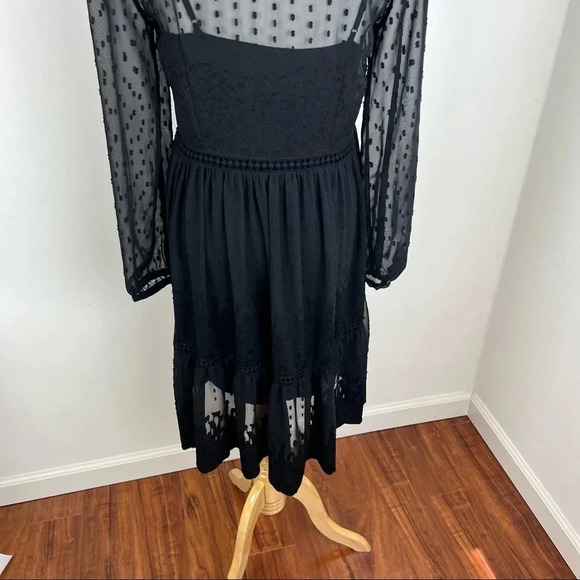 Anthropologie Vanessa Virginia Sheer Lace black Boho Long Sleeve Dress Size 0 - Picture 7 of 11